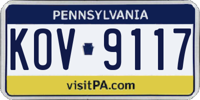 PA license plate KOV9117