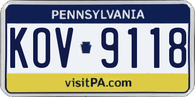 PA license plate KOV9118