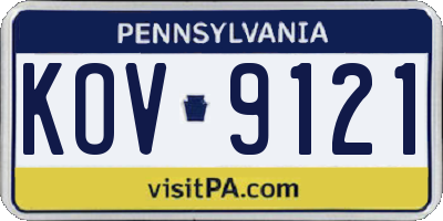 PA license plate KOV9121