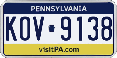 PA license plate KOV9138