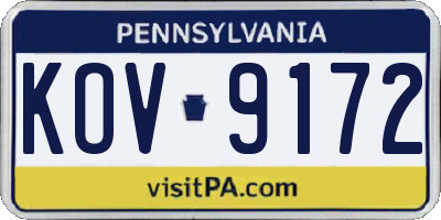 PA license plate KOV9172