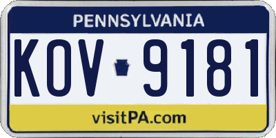 PA license plate KOV9181
