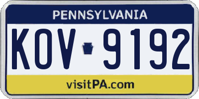 PA license plate KOV9192