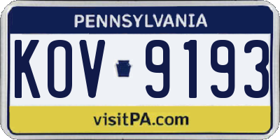 PA license plate KOV9193