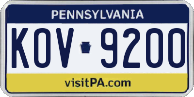 PA license plate KOV9200