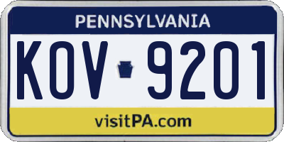 PA license plate KOV9201
