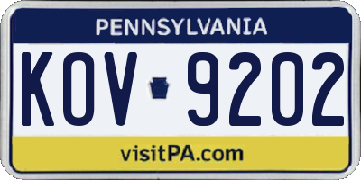 PA license plate KOV9202