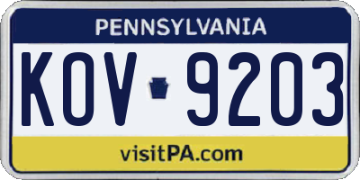 PA license plate KOV9203