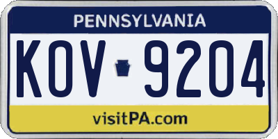 PA license plate KOV9204