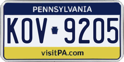 PA license plate KOV9205