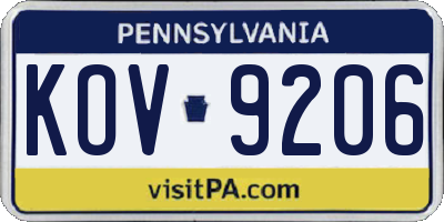 PA license plate KOV9206