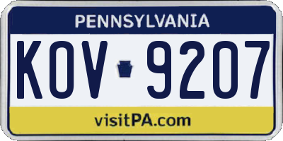 PA license plate KOV9207