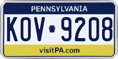PA license plate KOV9208