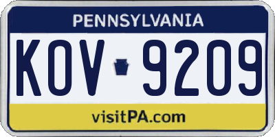 PA license plate KOV9209