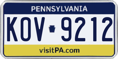 PA license plate KOV9212