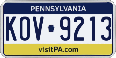PA license plate KOV9213