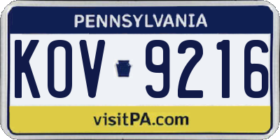 PA license plate KOV9216