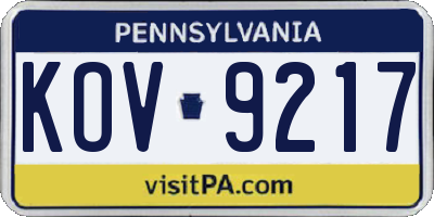 PA license plate KOV9217