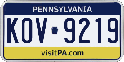 PA license plate KOV9219