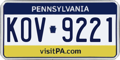 PA license plate KOV9221