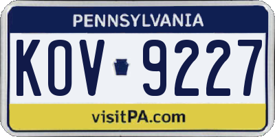 PA license plate KOV9227