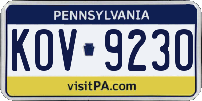 PA license plate KOV9230