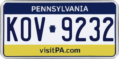 PA license plate KOV9232