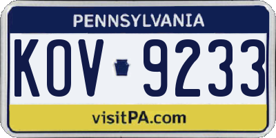 PA license plate KOV9233