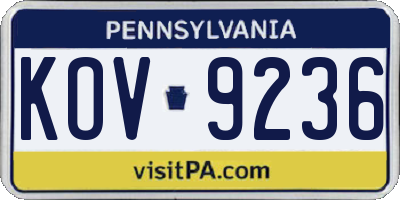 PA license plate KOV9236