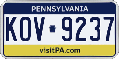 PA license plate KOV9237