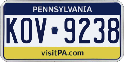 PA license plate KOV9238