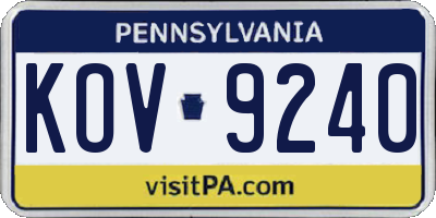 PA license plate KOV9240