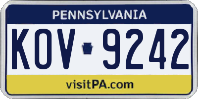 PA license plate KOV9242