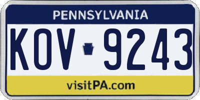 PA license plate KOV9243