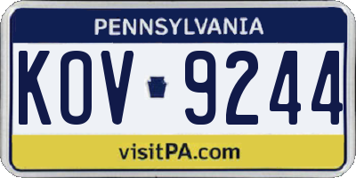 PA license plate KOV9244