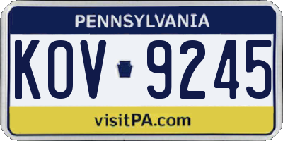 PA license plate KOV9245