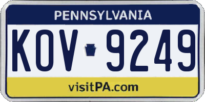 PA license plate KOV9249