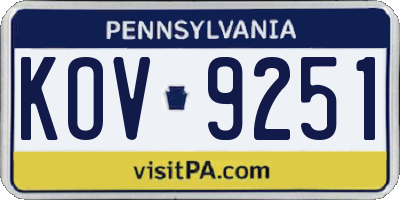 PA license plate KOV9251