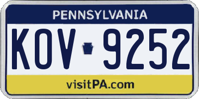 PA license plate KOV9252