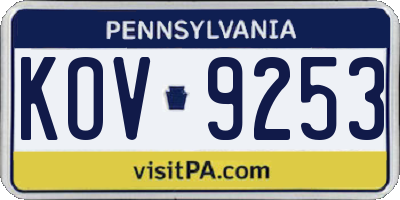 PA license plate KOV9253