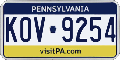 PA license plate KOV9254