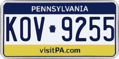 PA license plate KOV9255