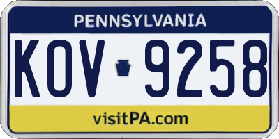 PA license plate KOV9258