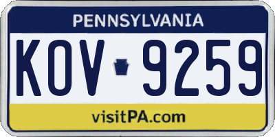PA license plate KOV9259