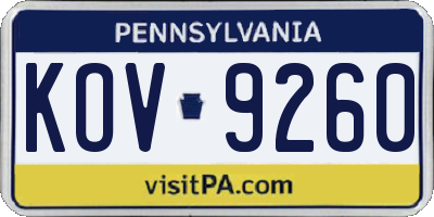PA license plate KOV9260