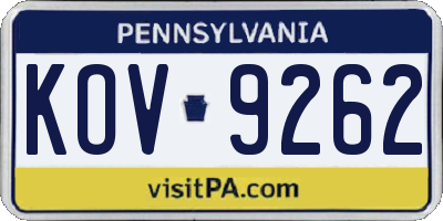 PA license plate KOV9262