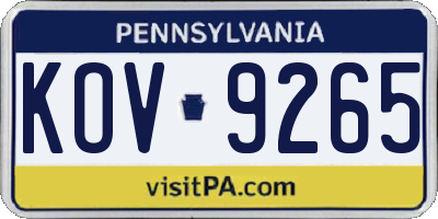 PA license plate KOV9265