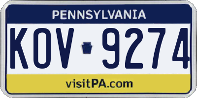 PA license plate KOV9274