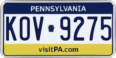 PA license plate KOV9275