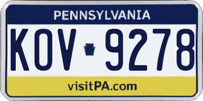 PA license plate KOV9278